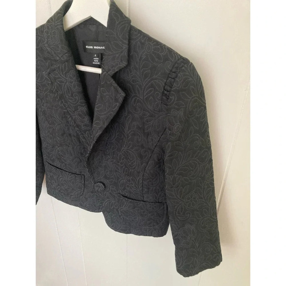 Club Monaco cropped Jacquard black blazer Sz 6 - Picture 9 of 13